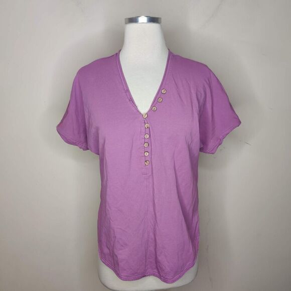 Lulu-B Tops - Lulu B Womens Top Size Purple Cotton V-Neck Henley Short‎ Sleeve